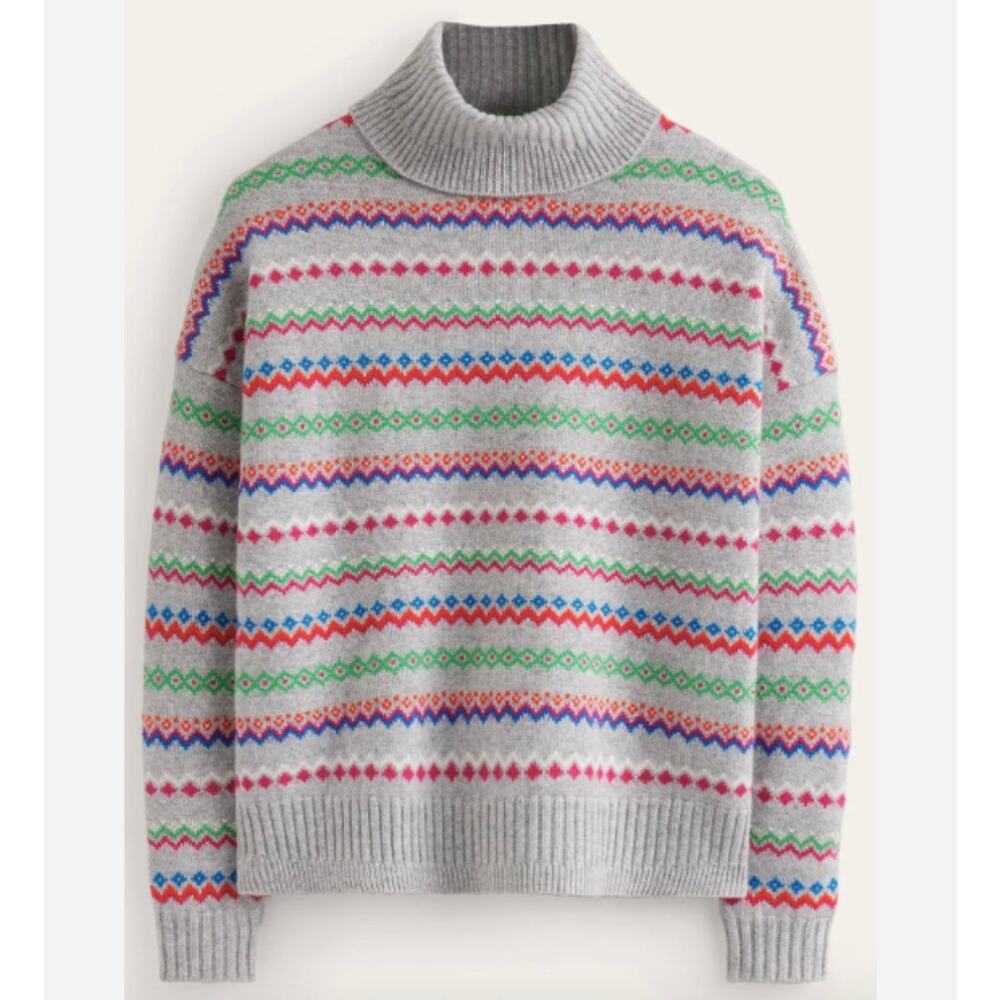 Boden Nordic Fair Isle Roll Neck 100% Cashmere Turtleneck Sweater Small